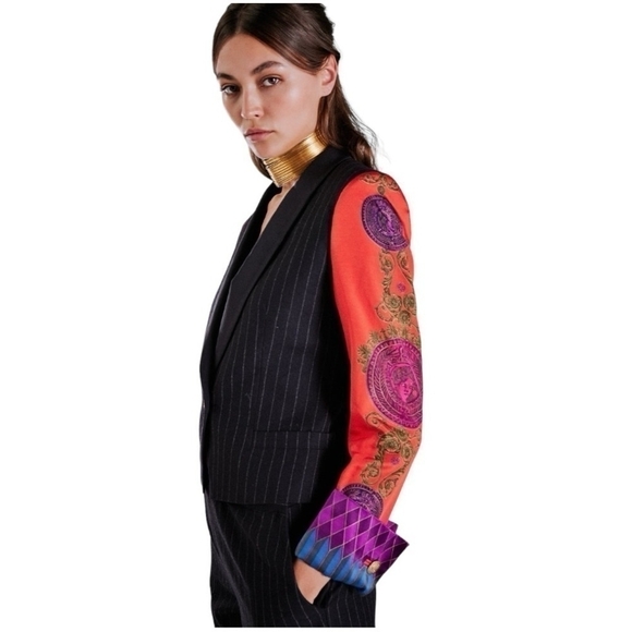 Women’s Blazer Vintage GIANNI VERSACE COUTURE Pinstripe Wool Trousers Jacket - Picture 3 of 10